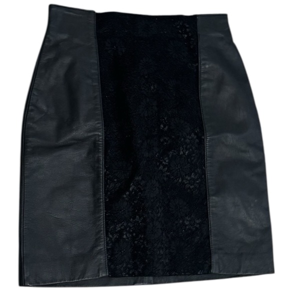 CHIA Leather & Lace Pencil Mini Skirt Black Size 8 6 Pencil Party Sexy Festival - Picture 1 of 6